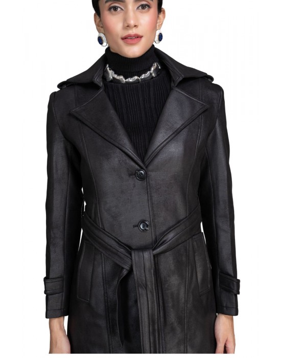 Women Coat Vanta black with belt